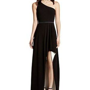Halston Heritage One Shoulder Luxe Crepe High/Low Gown, Size 12 - Black